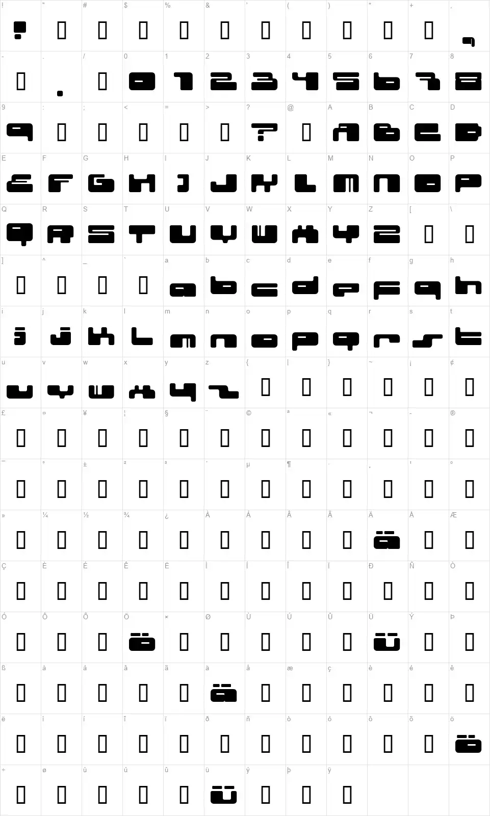 02.10 Map 02.10font character map