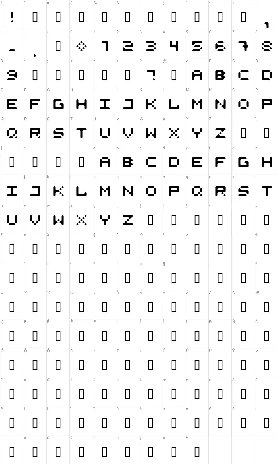 525 Round + Square Map 525 Round + Squarefont character map
