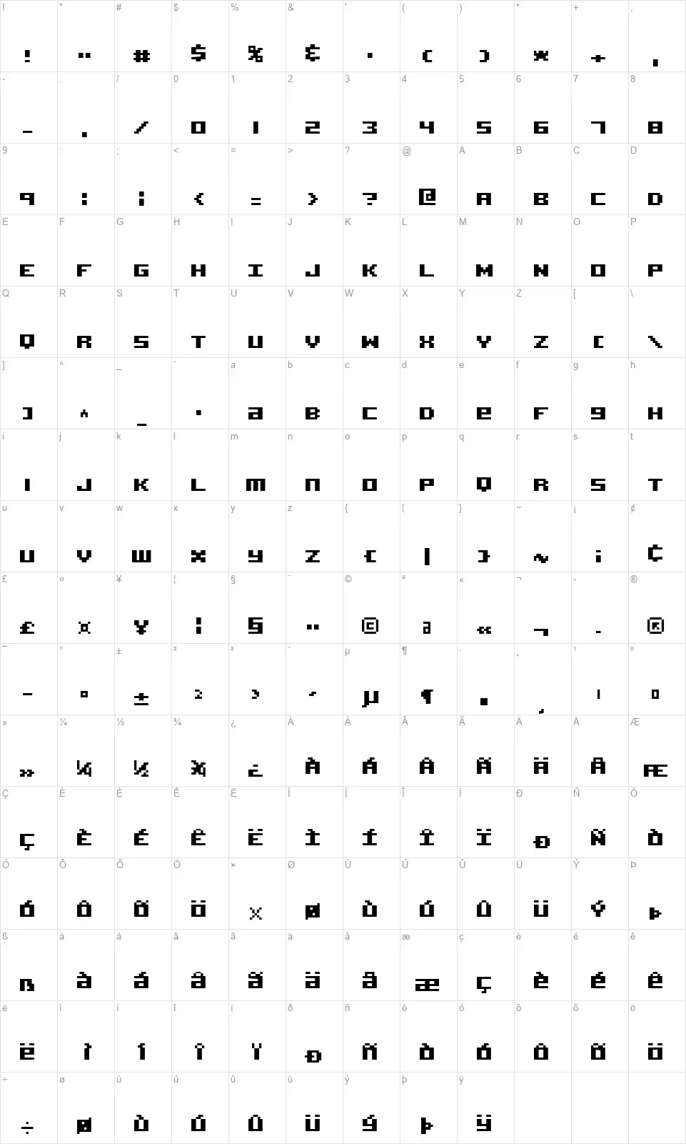 Acknowledge Map Acknowledgefont character map
