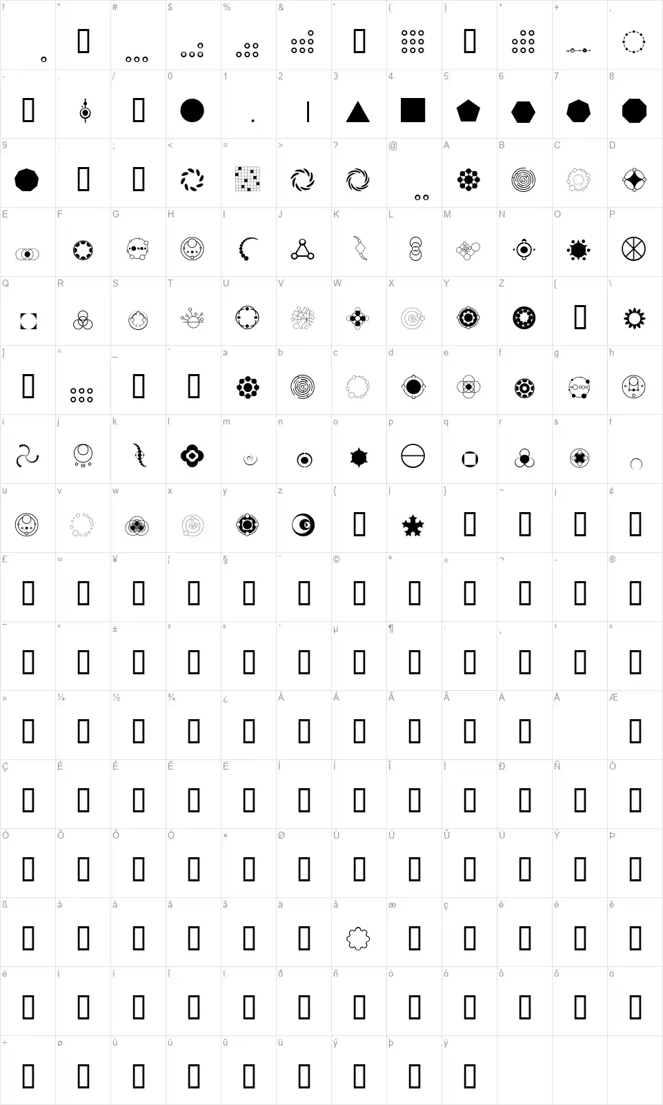 Crop Circle Dingbats Map Crop Circle Dingbatsfont character map