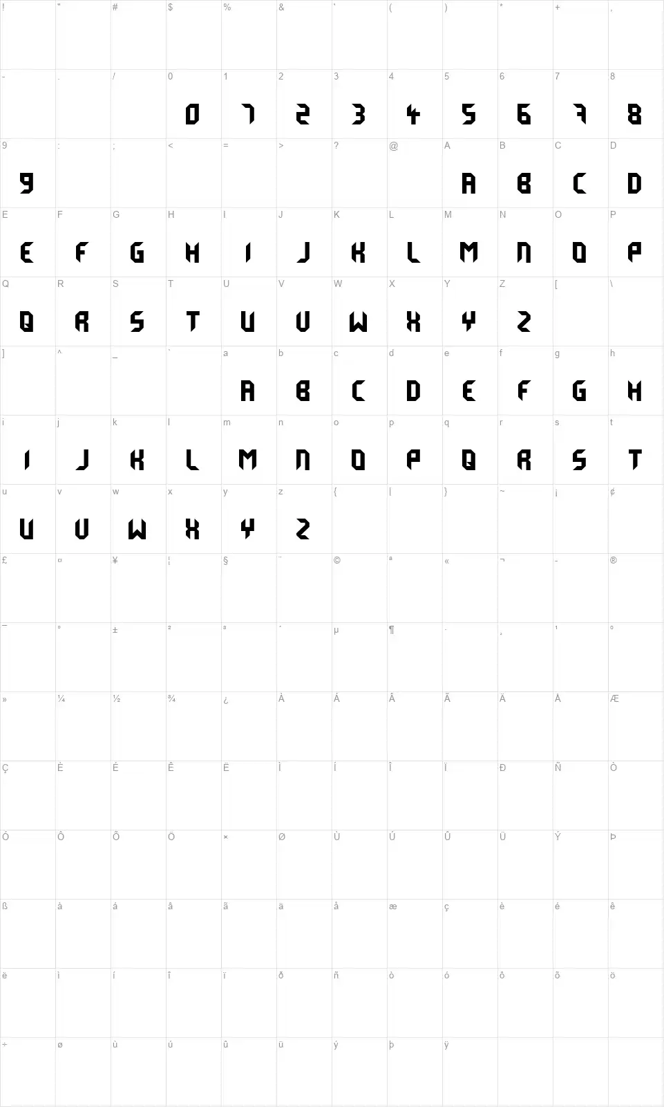 Derail Map Derailfont character map