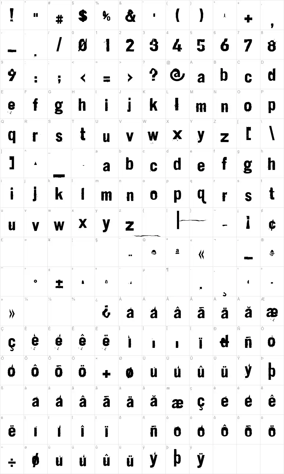Dirt2 Stickler Map Dirt2 Sticklerfont character map
