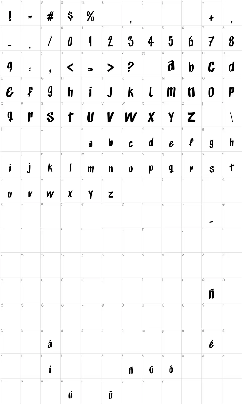 Exito Free Hand Map Exito Free Handfont character map