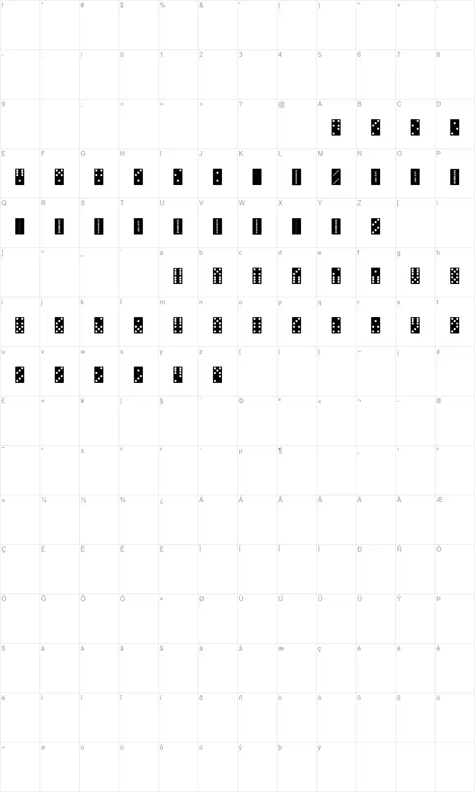 FE Dominoes Map FE Dominoesfont character map