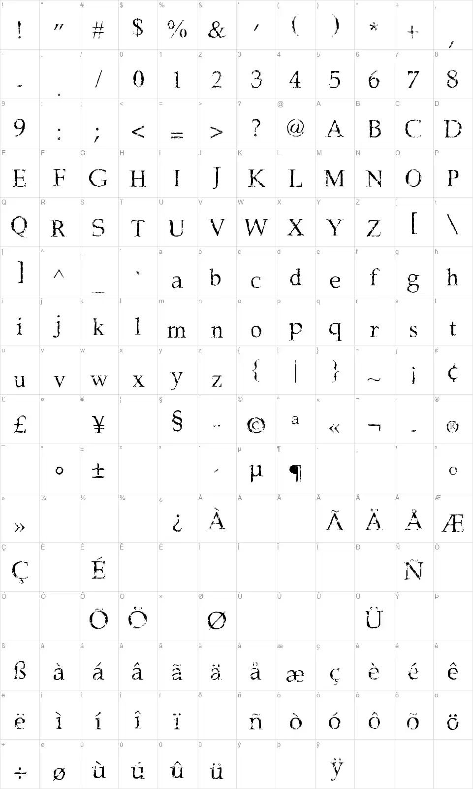 Frank Black Map Frank Blackfont character map