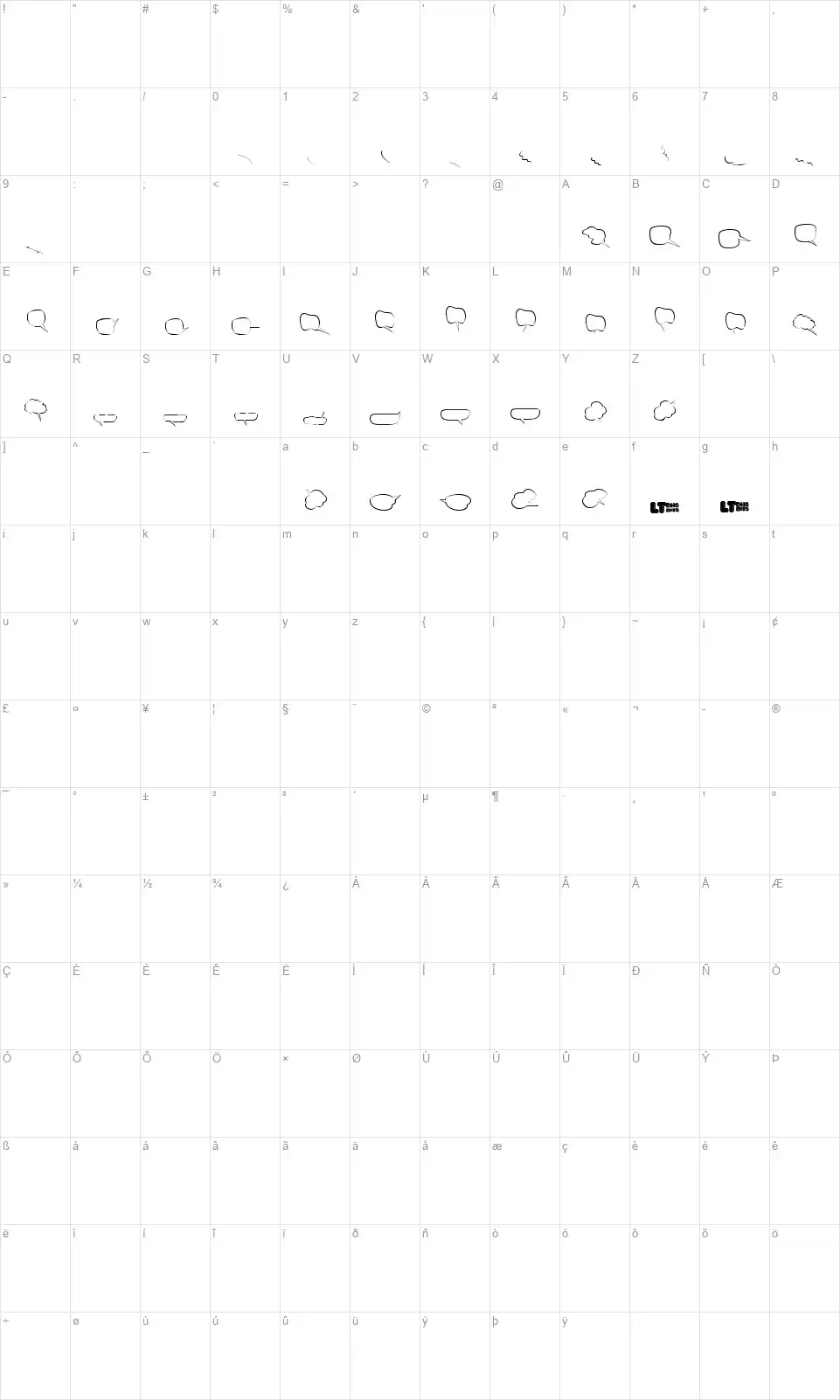 Freaky Comment Balloons LT Map Freaky Comment Balloons LTfont character map