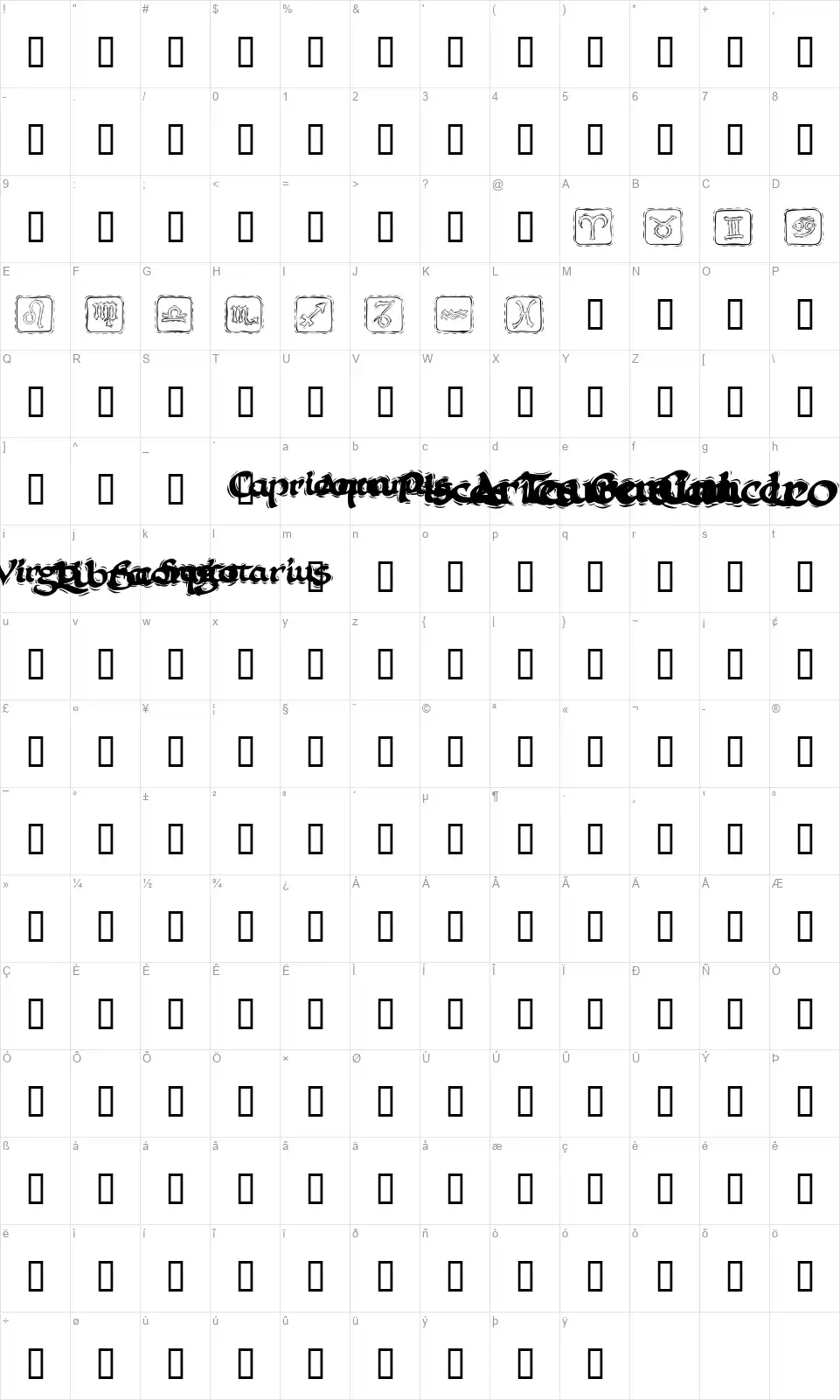 KR Astro Map KR Astrofont character map