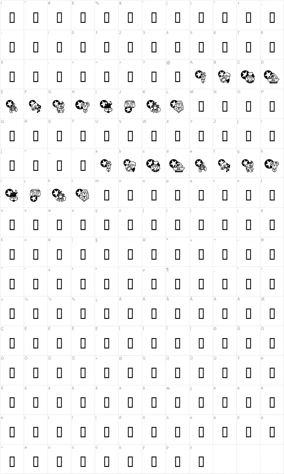 KR New Astro Map KR New Astrofont character map