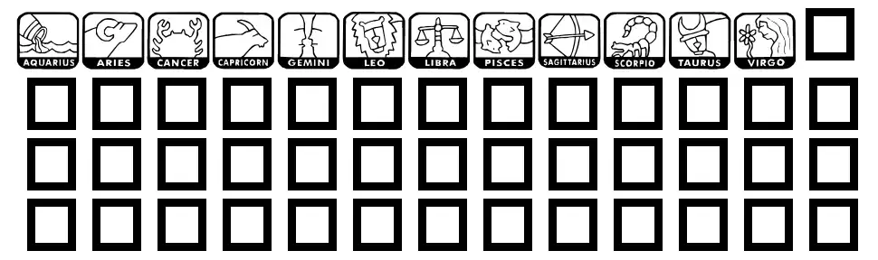 KR Zodiac Dings Specimen KR Zodiac Dingsfont specimens