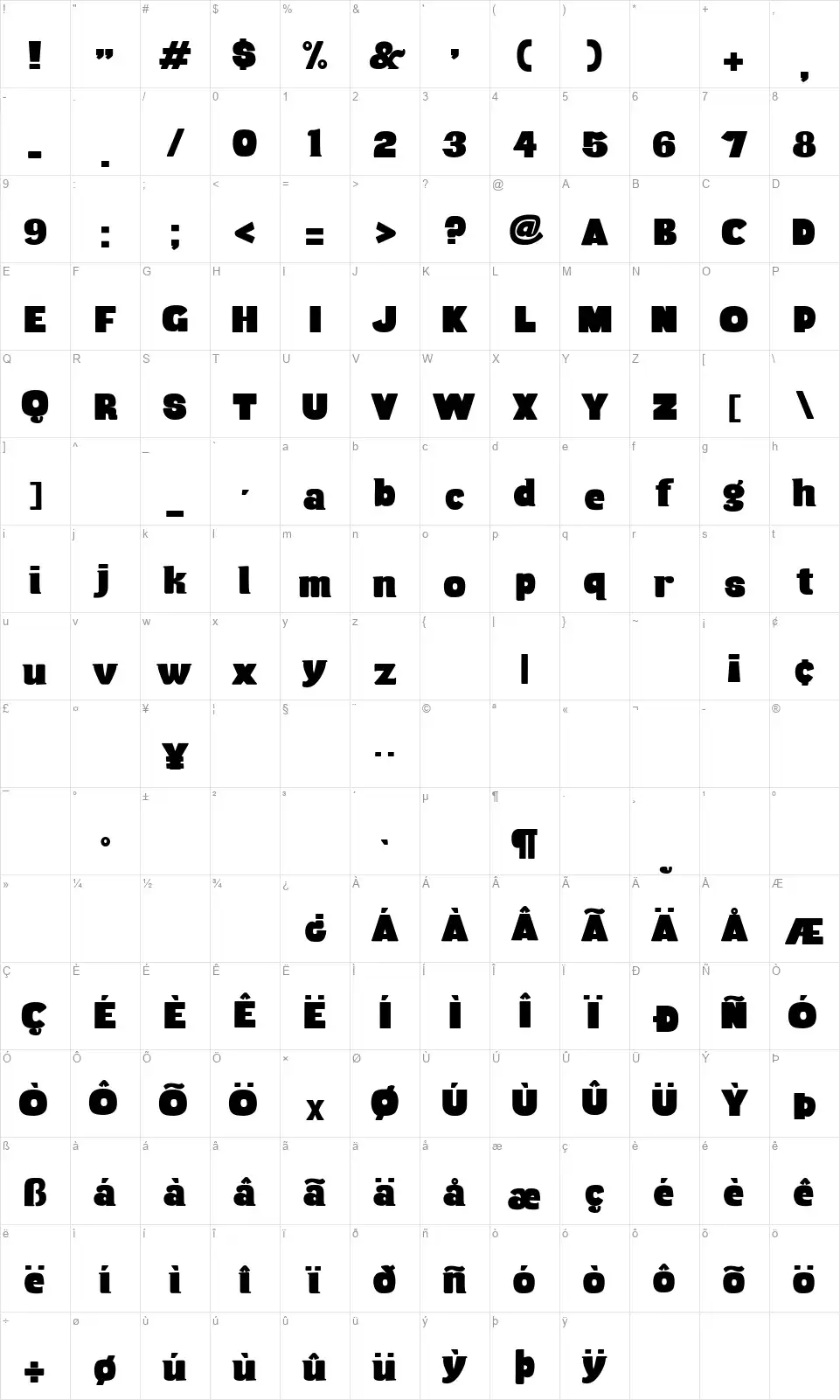 Musa Map Musafont character map