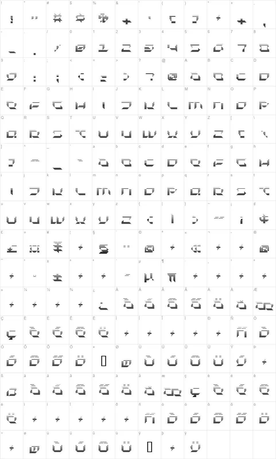 Pluranon Map Pluranonfont character map