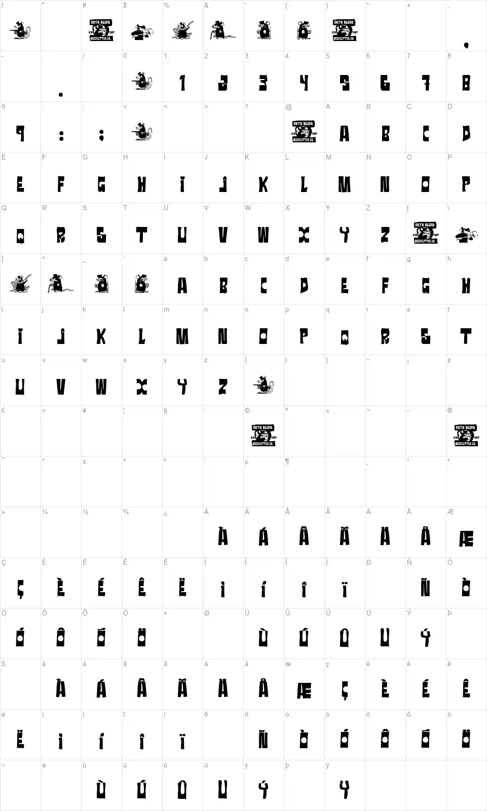 Rata Negra Map Rata Negrafont character map
