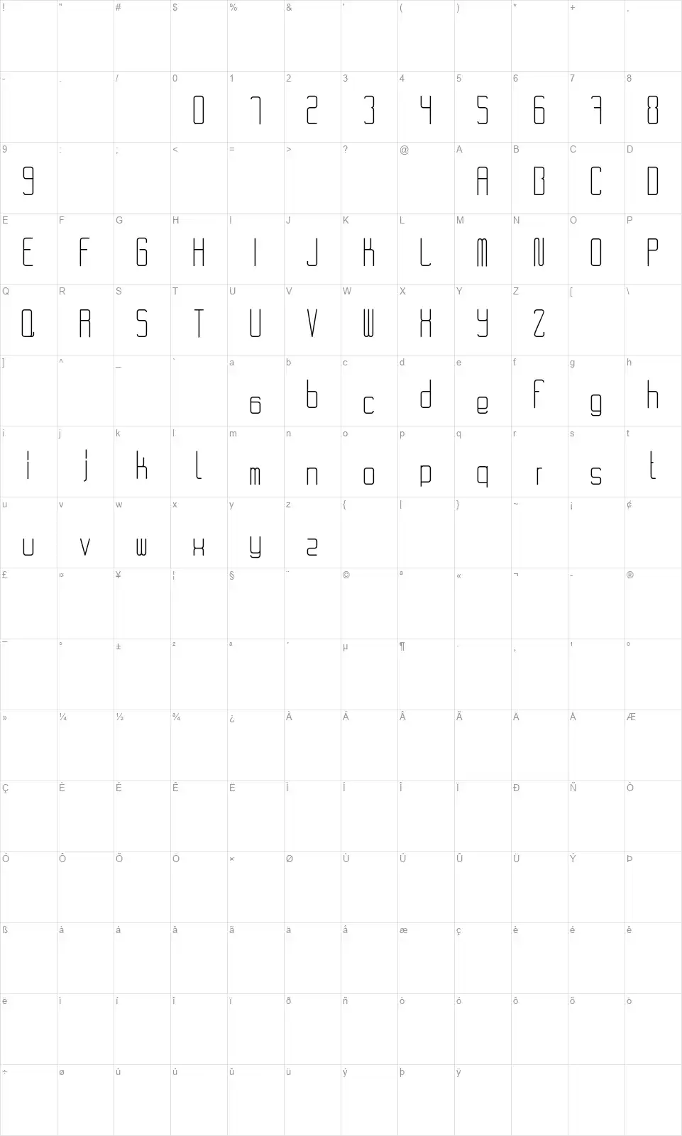 RvD Code 28 Map RvD Code 28font character map