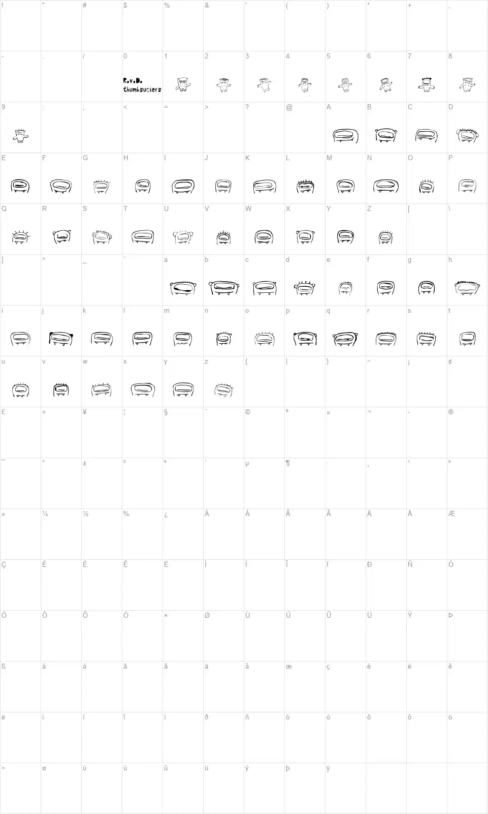 RvD Thumbsuckers Map RvD Thumbsuckersfont character map