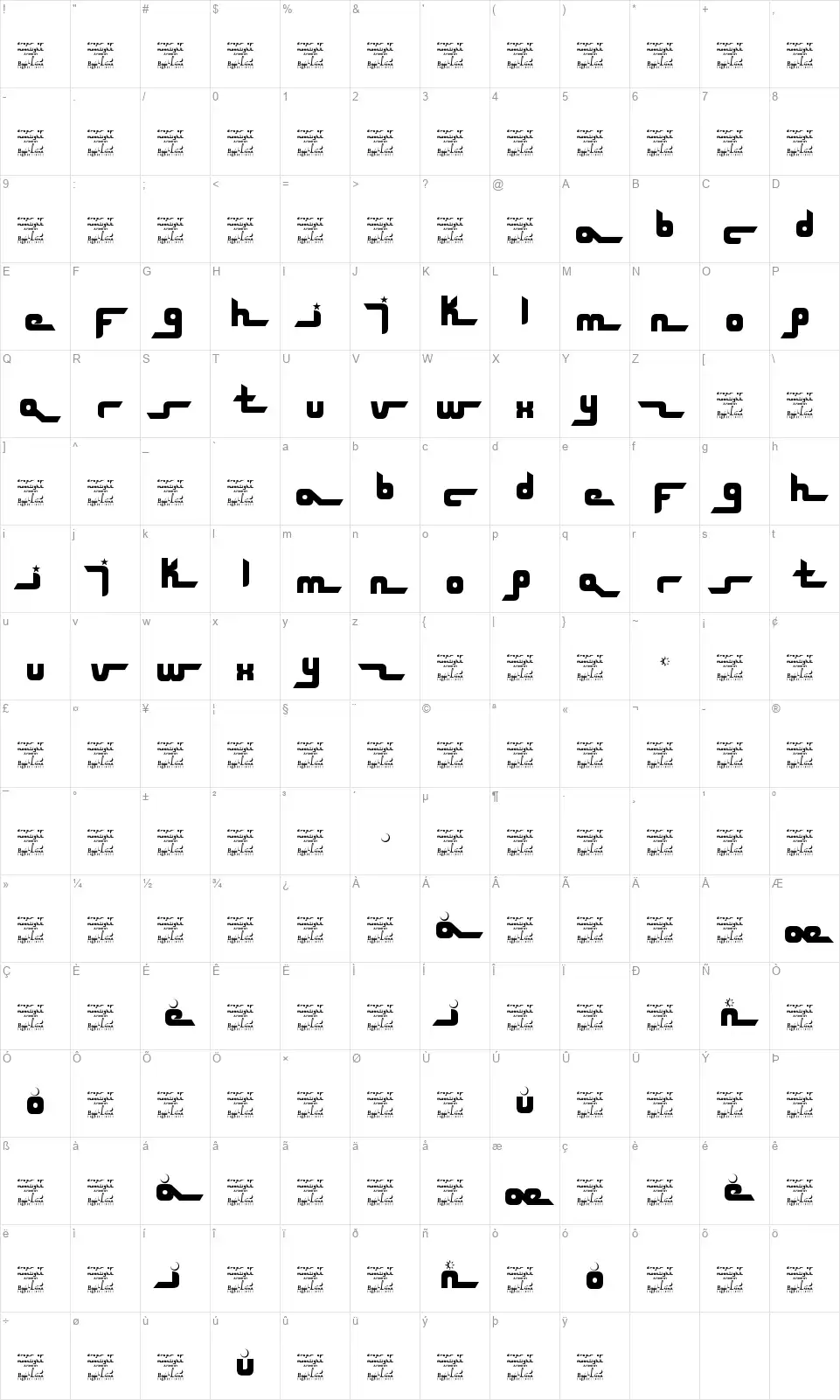 SL Drops Of Moonlight Map SL Drops Of Moonlightfont character map