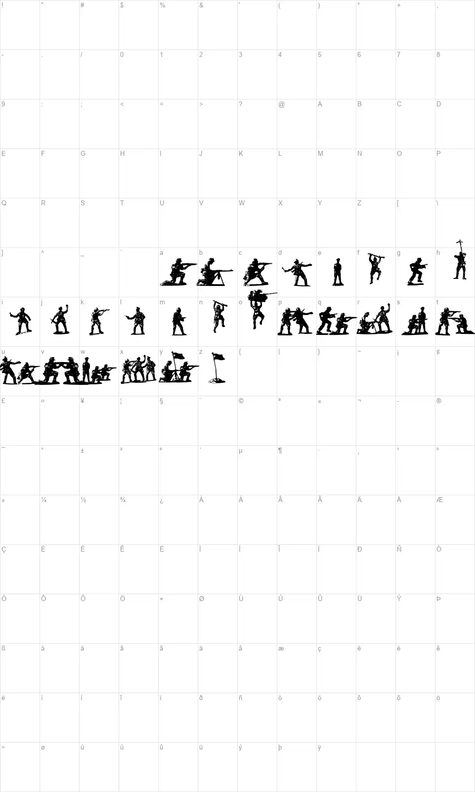Soldiers of Hell Map Soldiers of Hellfont character map