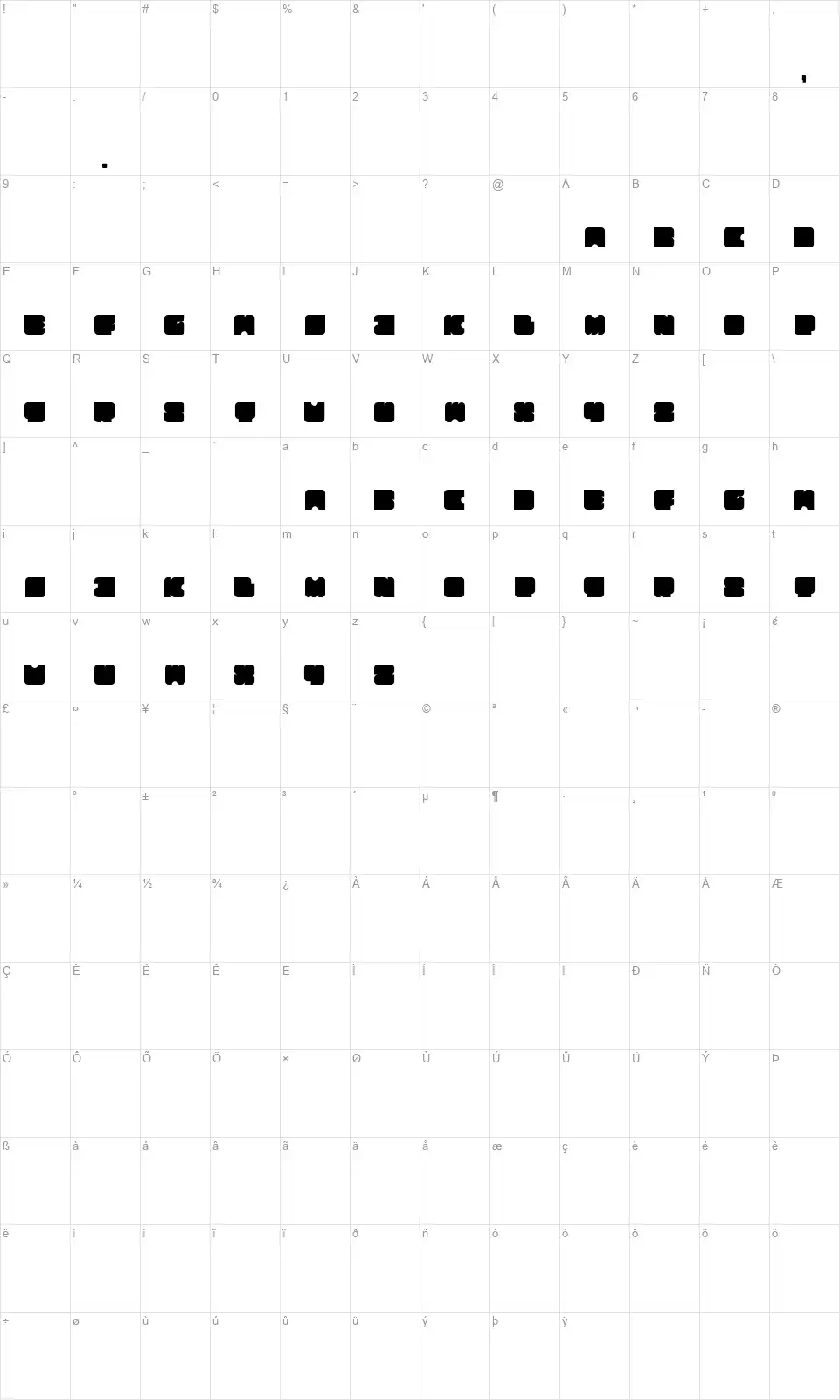 Squares Map Squaresfont character map