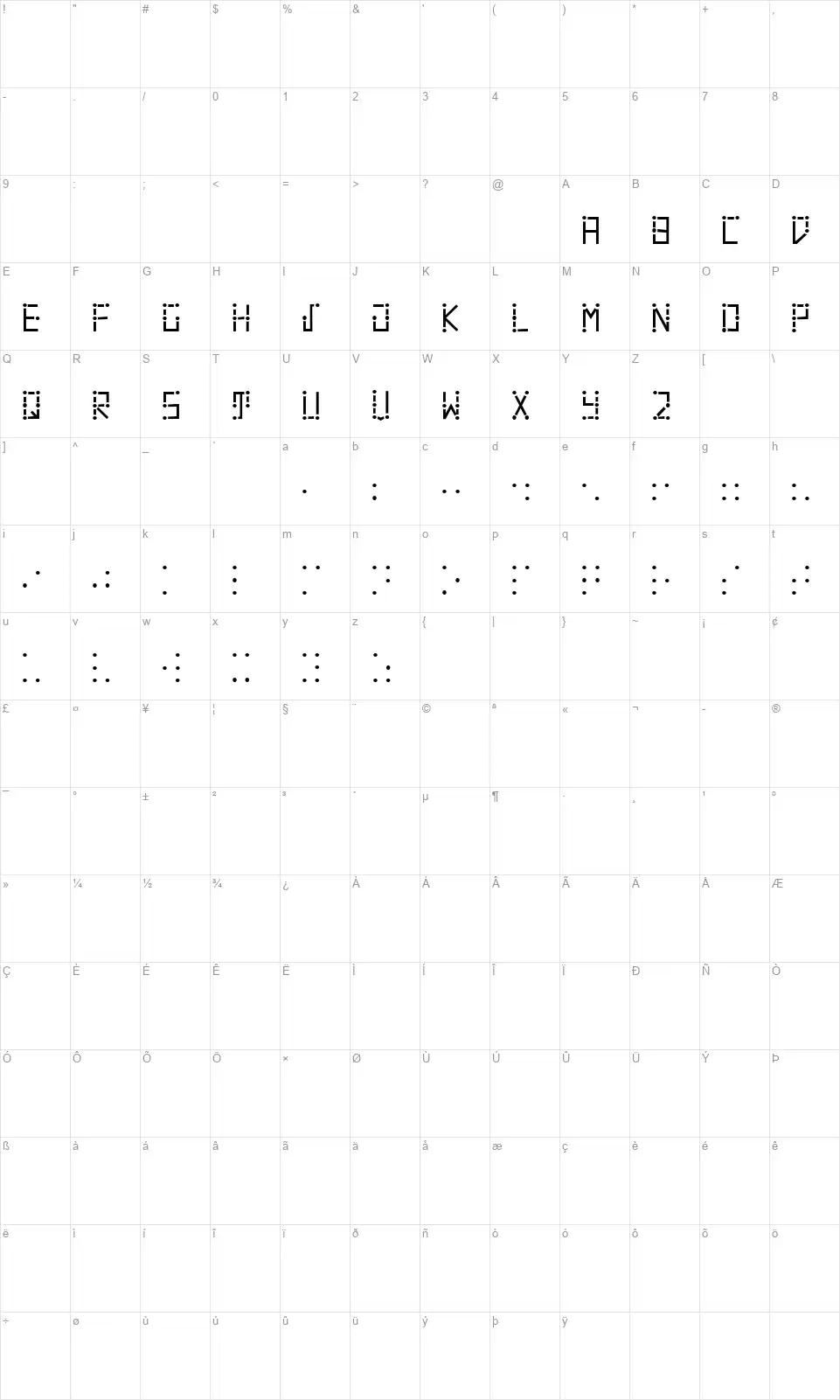 Visual Braille Map Visual Braillefont character map