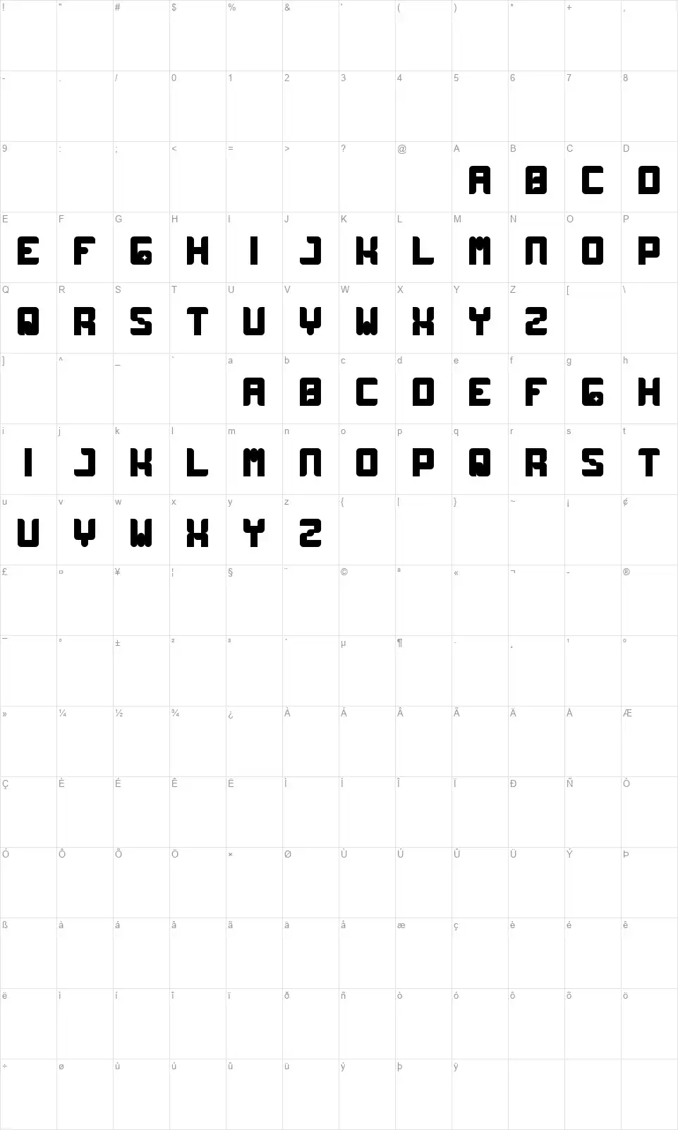 Wayner Map Waynerfont character map
