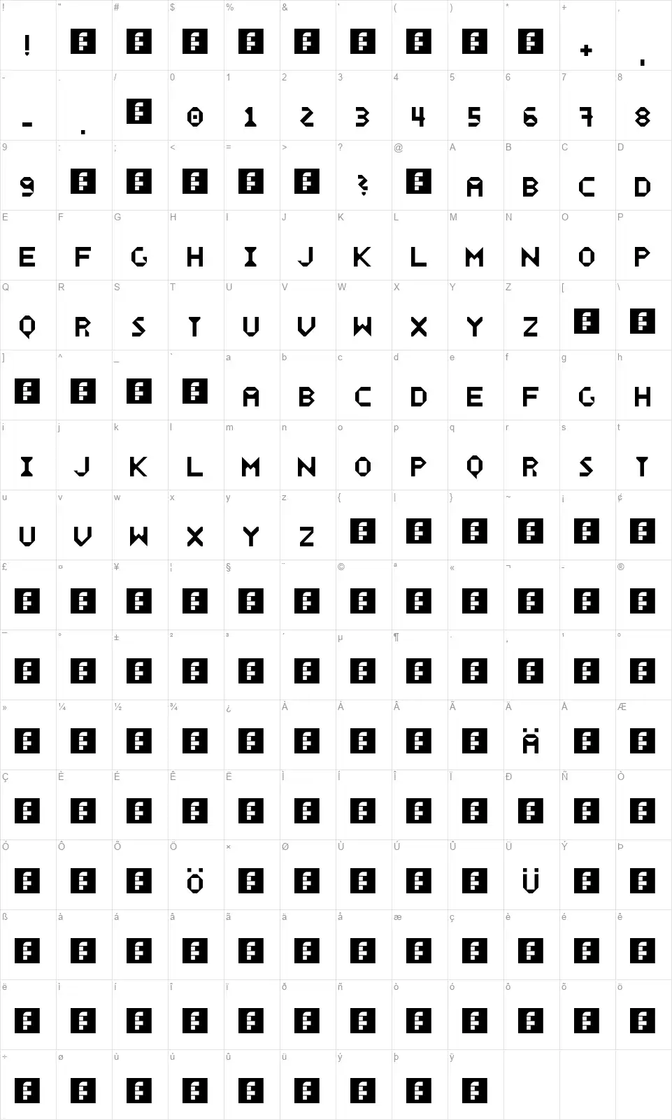 Wecker Map Weckerfont character map
