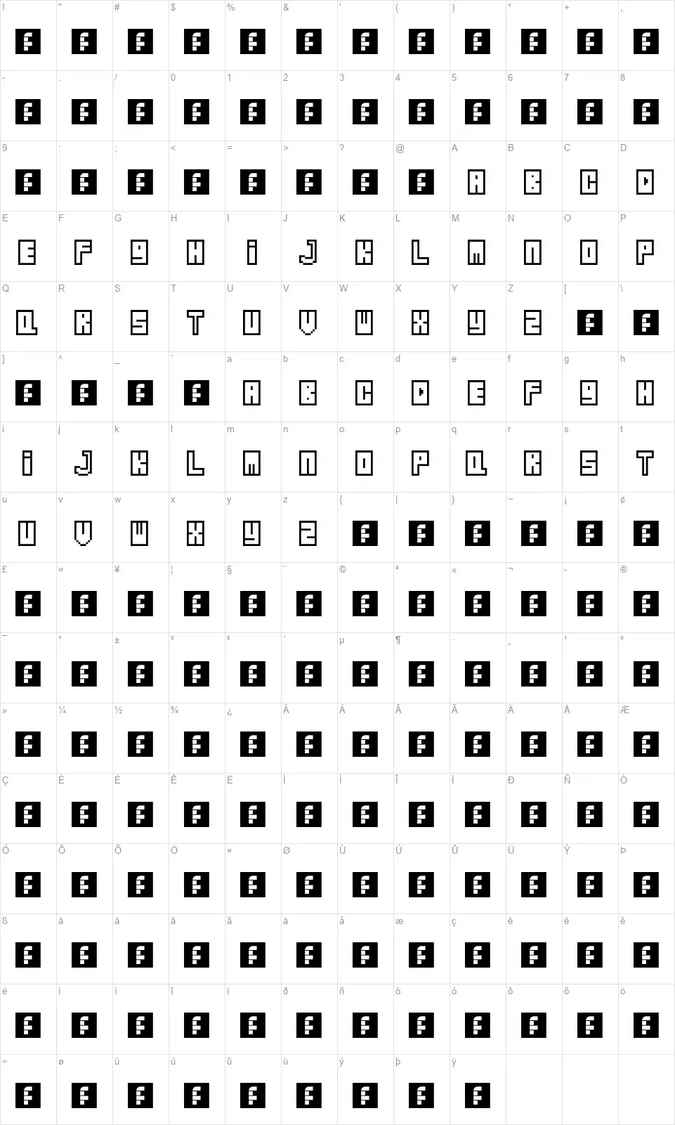 Zipper Map Zipperfont character map