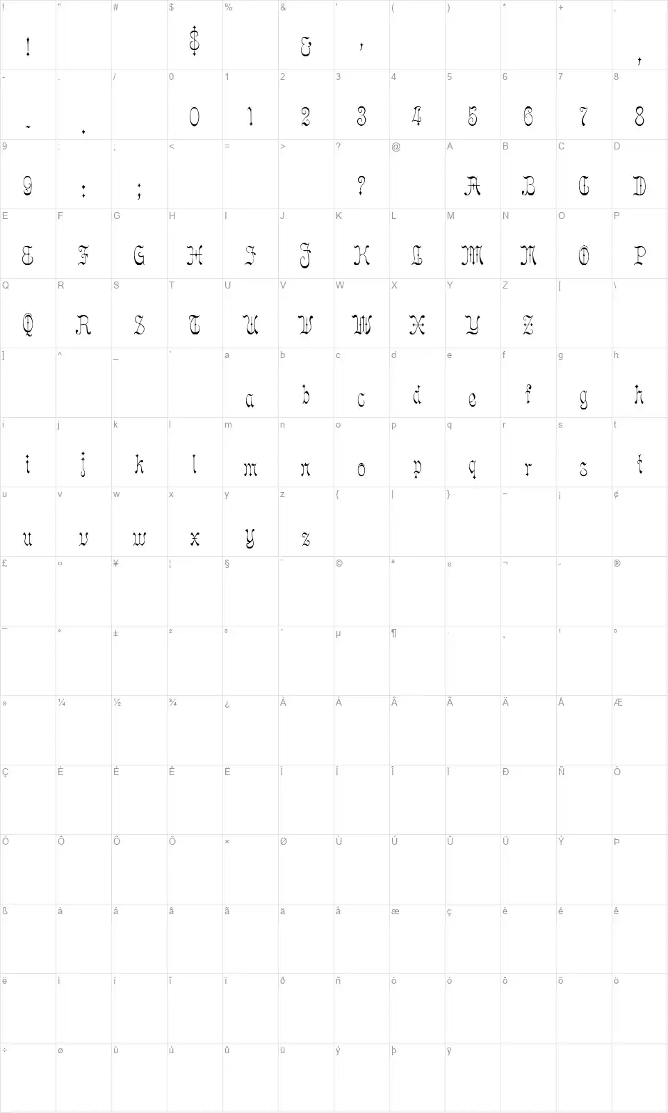 Black Ornamented, No. 543 Map Black Ornamented, No. 543font character map