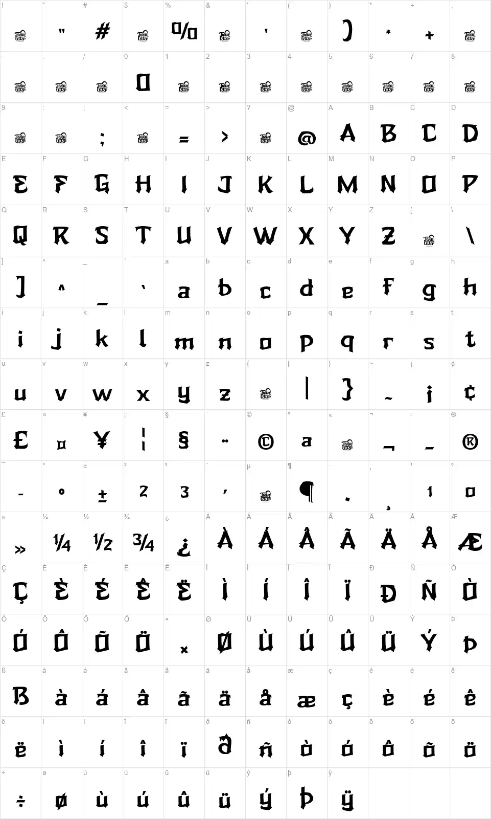 Zieruk Map Zierukfont character map